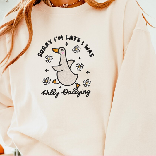 Embroidered Dilly Dally Crewneck