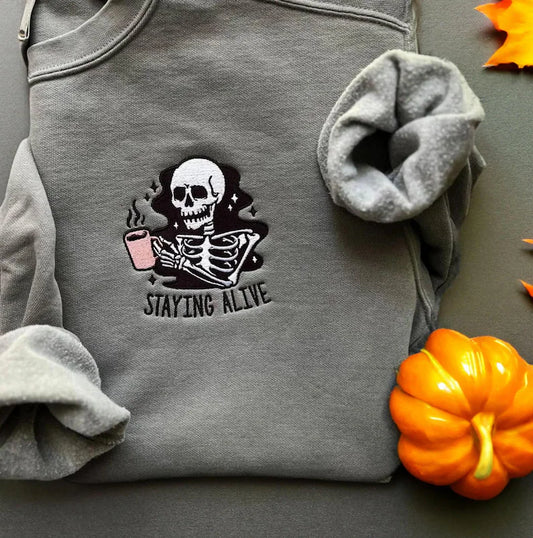 Staying Alive Embroidered Crewneck