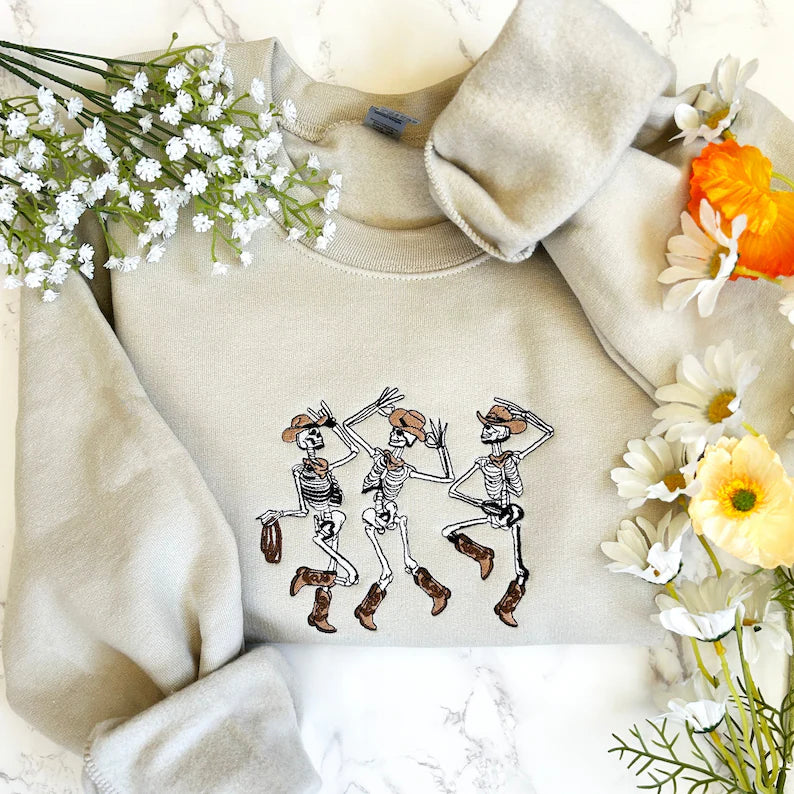 Cowboy Skeletons Embroidered Crewneck