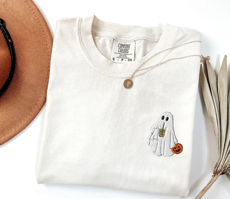 Trick or Treat Ghost Embroidered Tee