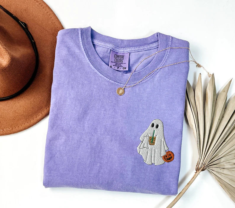 Trick or Treat Ghost Embroidered Tee
