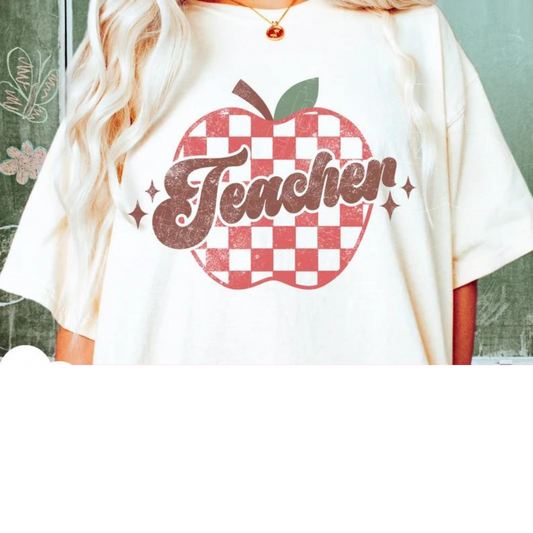 Checkered Apple Teacher Tee