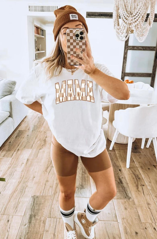 Tan Check Mama Tee