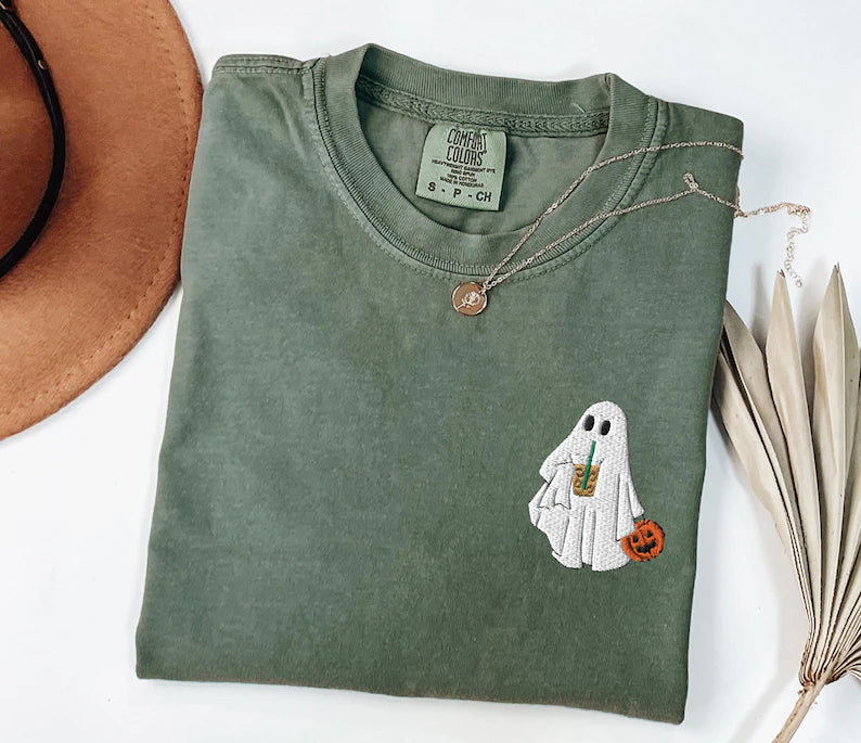 Trick or Treat Ghost Embroidered Tee