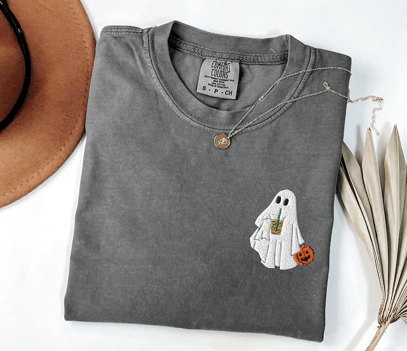 Trick or Treat Ghost Embroidered Tee