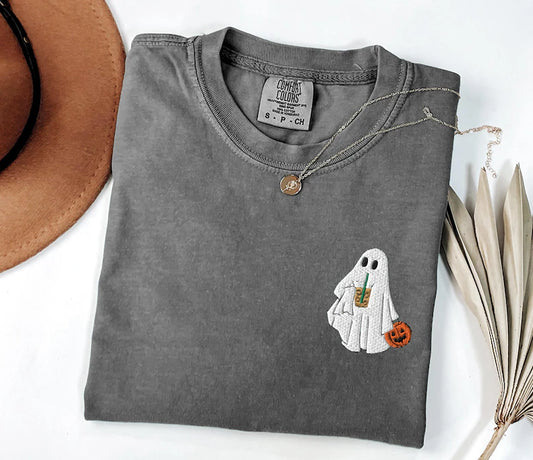 Trick or Treat Ghost Embroidered Tee