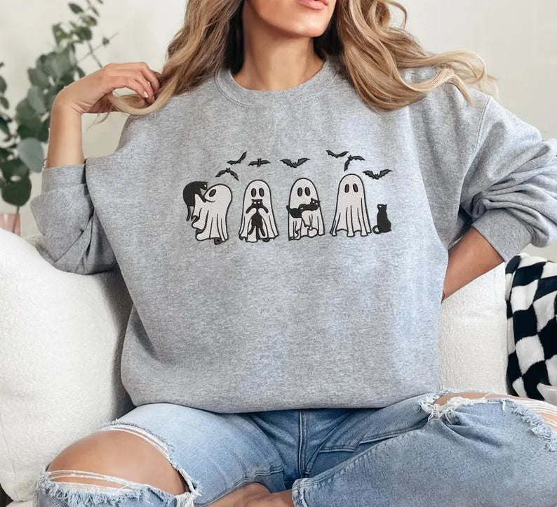 Cats & Ghosts Embroidered Crewneck